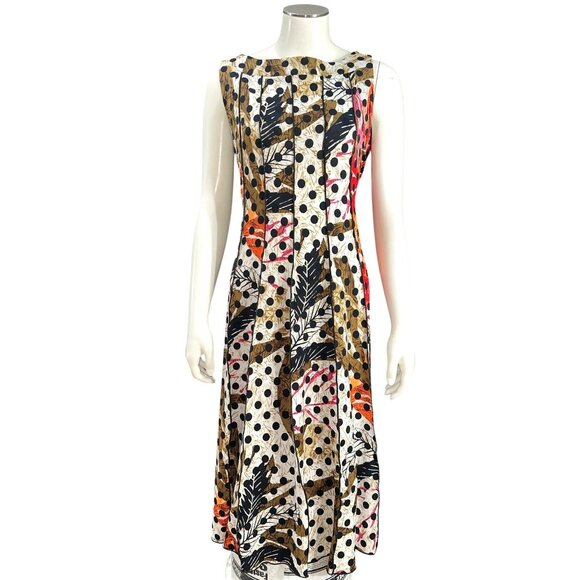 Voir Voir Size 14 Multicolor Polka Dot Patchwork Leaf Print Sleeveless Midi Boho - Picture 2 of 13